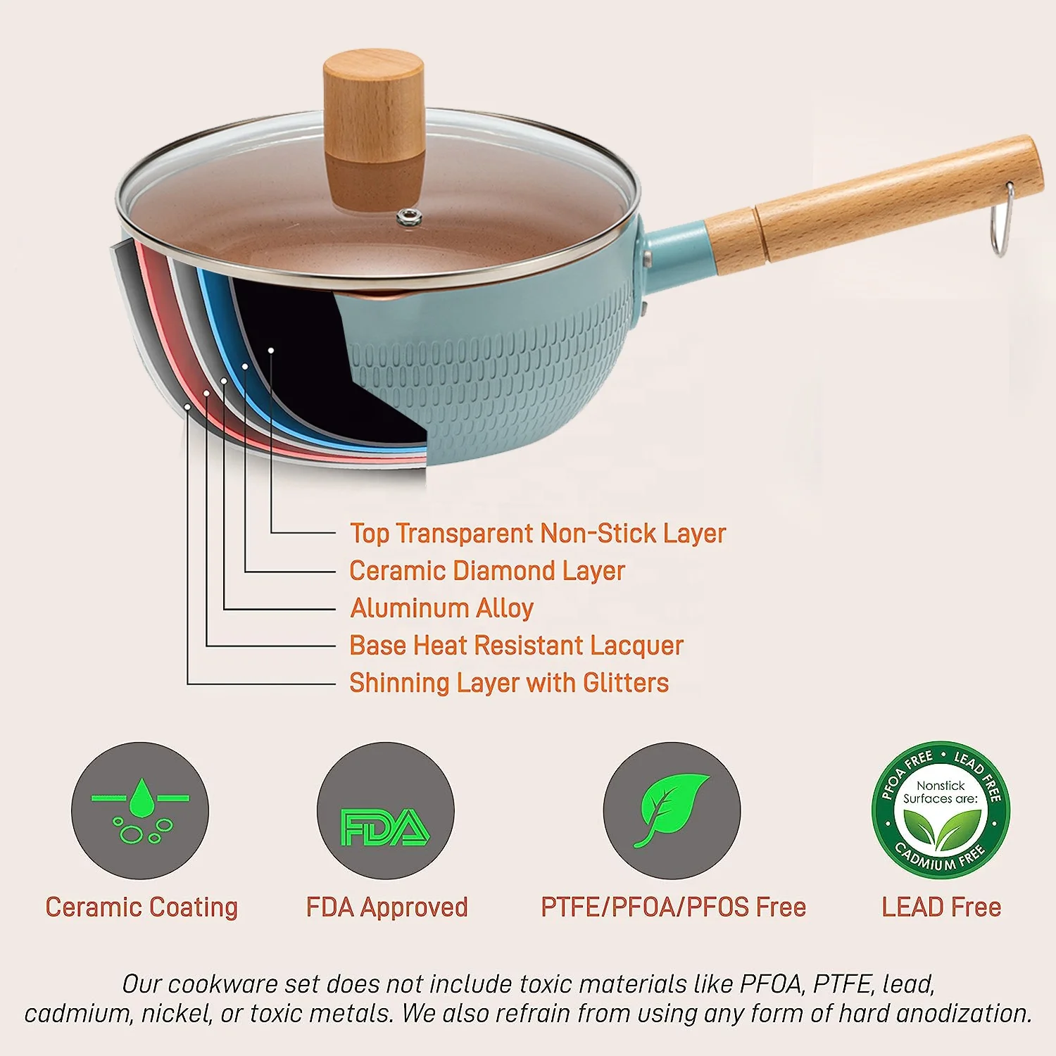 China Reliable Aluminum Non Stick Pots Pans Outdoor Camping / Kitchen Cookware set with Detachable Handle