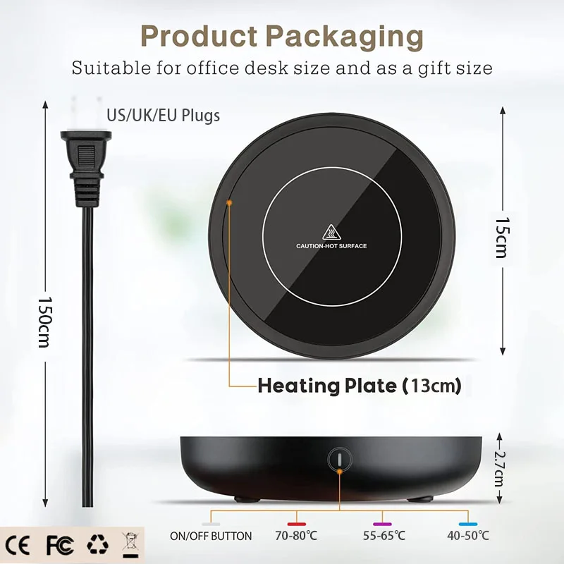 New 3 Temperature Setting Auto Shut Off Electric Beverage Cup Warmer Heating Coaster Plate Milk Tea Smart Coffee Mug Warmer