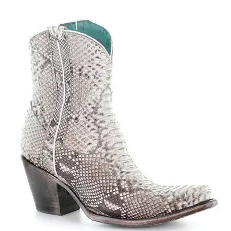 
New Fashion Women Western Cowboy Ankle Boots Female Snake Skin Mid Heels Shoes Ladies Pointed Toe Shoes 