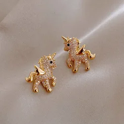 Factory Direct Sales New Animal Series Fashion Wild Pony Wings Moon Star Full Diamond Earrings Earrings Spot