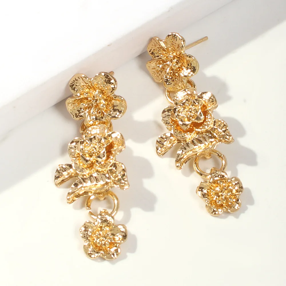 Fashion Style Pave 925 Flower Crystal Gold Clip On Earrings For Women