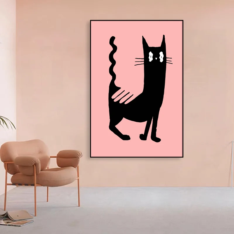 Kids Room Decor Framed Animal Picture Artwork Cat Canvas Painting Abstract Posters Wall Art Prints