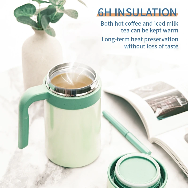 IMOGY 2024 New Arrivals 450ml Double Wall Stainless Steel Collapsible Cup Lids Handle Office Cup Coffee Tea Metal Thermos Logo