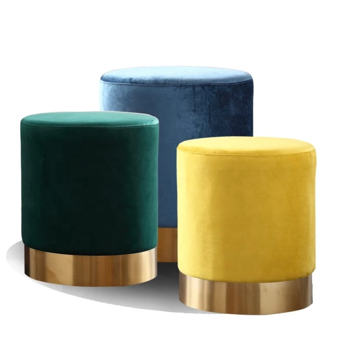 red green yellow velvet round seating metal legs footrest stool for living room stools and footstools storage