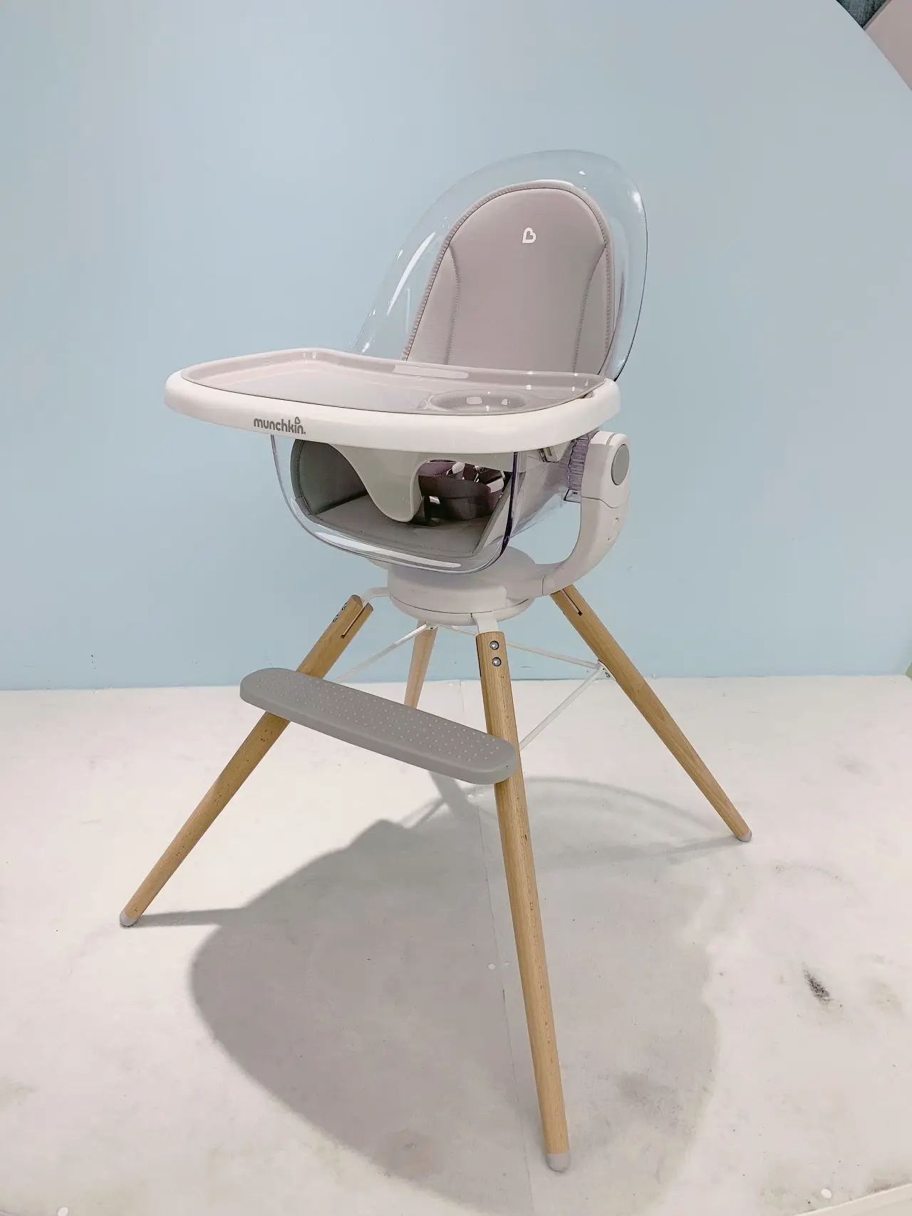 Multi-functional wooden baby high chair PC material kids chair swivel function baby feeding seat