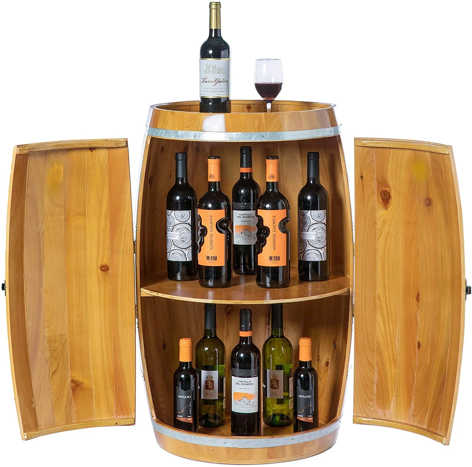 Wooden barrel-shaped wine rack, bar lockable locker, brown wine barrel