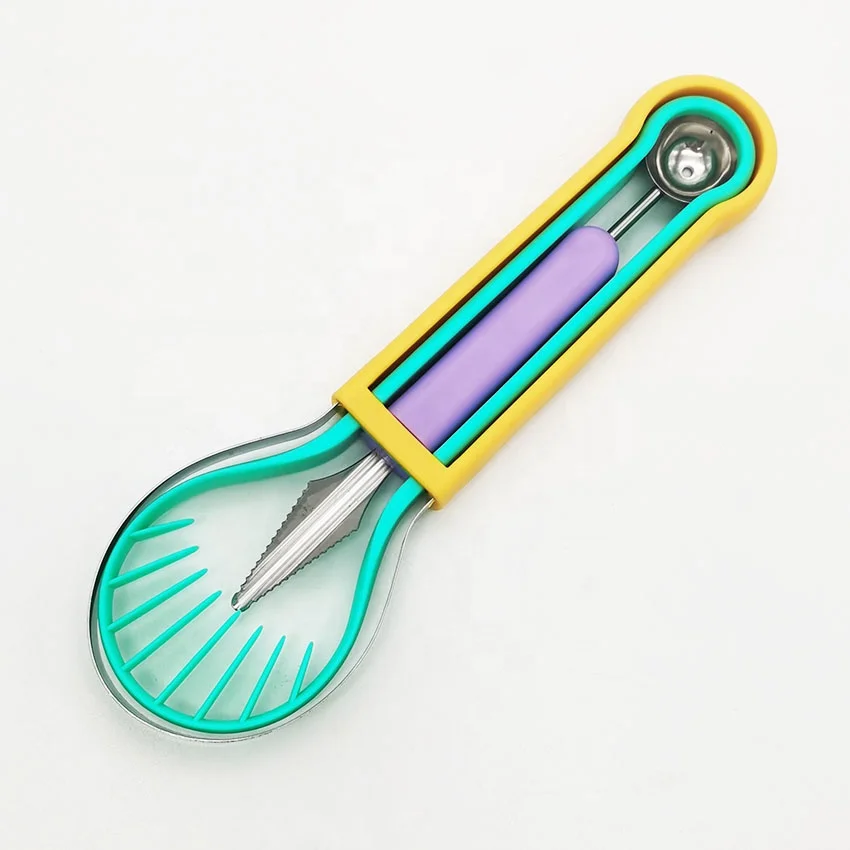 Multi 4 in 1 function Decoration Fruit Platter Carving Knife Garnishing Tool Set Melon Baller Scoop Dig Pulp Separator