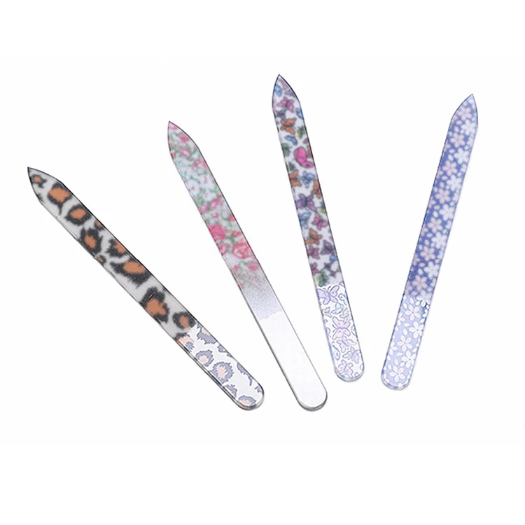 Professional Customized Double Side Water Drop Emery Glass Nail File Colorful Random Pattern Glass Nail File