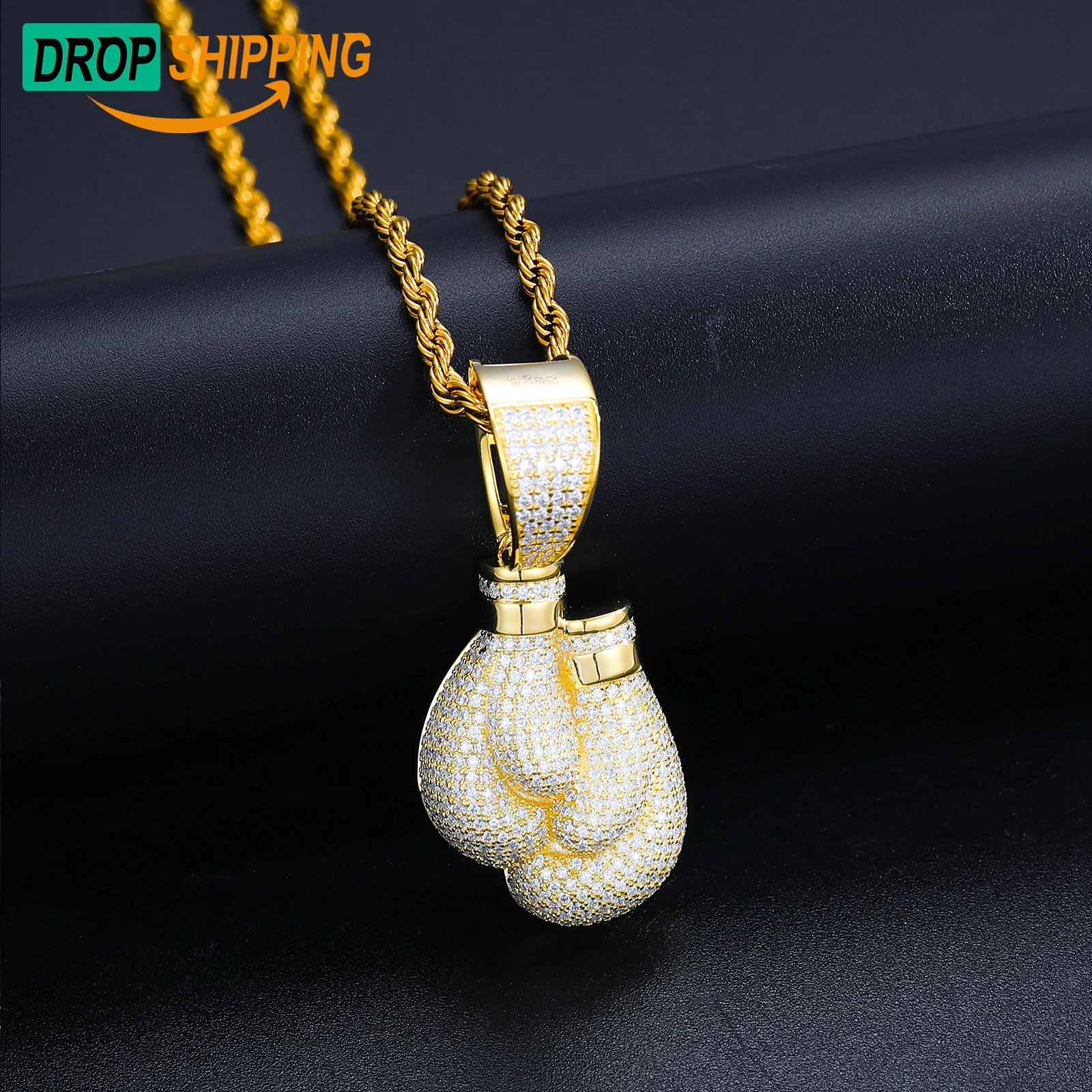 Прямая поставка Роскошные ювелирные изделия в стиле хип-хоп из стерлингового серебра 925 пробы полный VVS Муассанит бриллиант сверкающие боксерские перчатки Подвеска Ожерелье