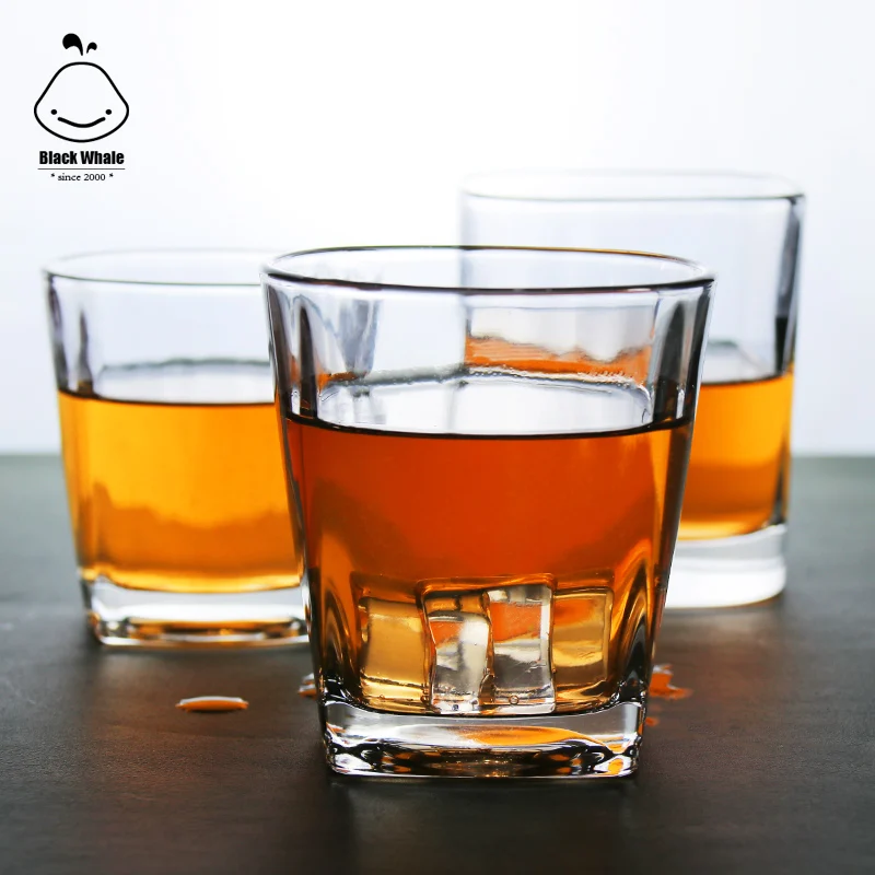 Custom logoSquare shape Whisky Glasses for Mixed Drinking Glass Crystal Clear Heavy Bottom Old Fashioned Whiskey Glasses
