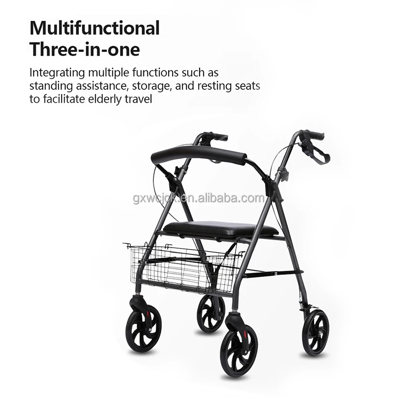 Stroke Hemiplegic Standing Frame Walking Aid Aluminum Alloy Rollator Mobility Walker for Elderly and Disabled Adults with Seat