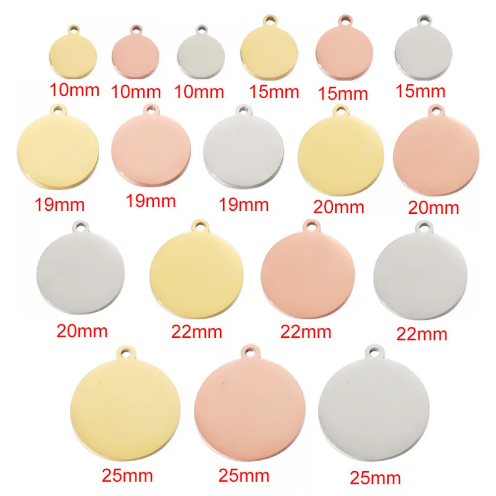 Factory Personalized Name Logo Round Disc Pendant Jewelry 18K Gold Plated Custom Engraving Blank Stainless Steel Necklace