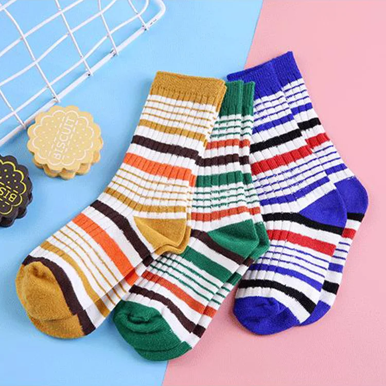 Toddler Girl Boy Child Socks High Quality Striped 100% Cotton Custom Kids Socks