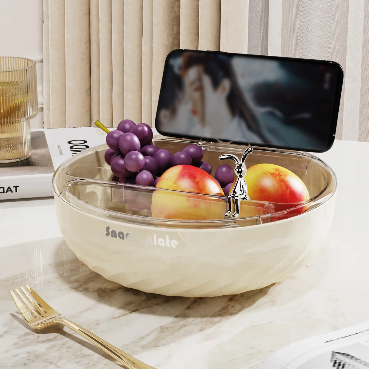 Wholesale Lazy Dry Fruit Plate Customized Livingroom Home Snacks Tray Double Drained Fruit Bowl Fruit Basket Plate