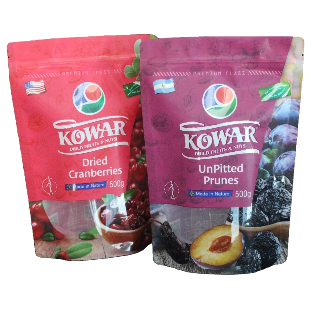 Custom printed plastic transparent window food packaging bolsa aluminum clear stand up pouch bag for dry fruit packing