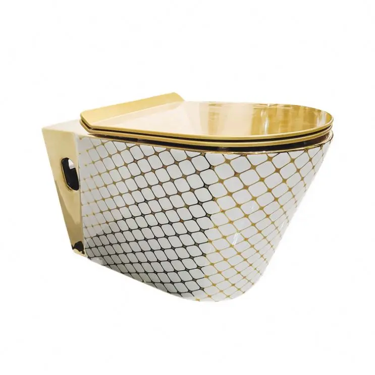 ceramic rimless gold color wall hung toilet bathroom golden design rose gold wall toilet bowl