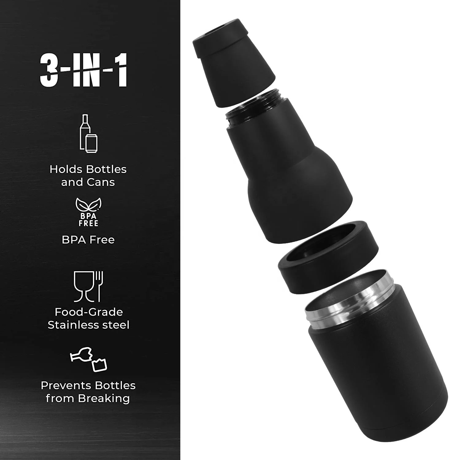 Frosty Beer 2 Go Vacuum Insulated Double Walled Stainless Steel Beer Can and Bottle Cooler with Beer Opener