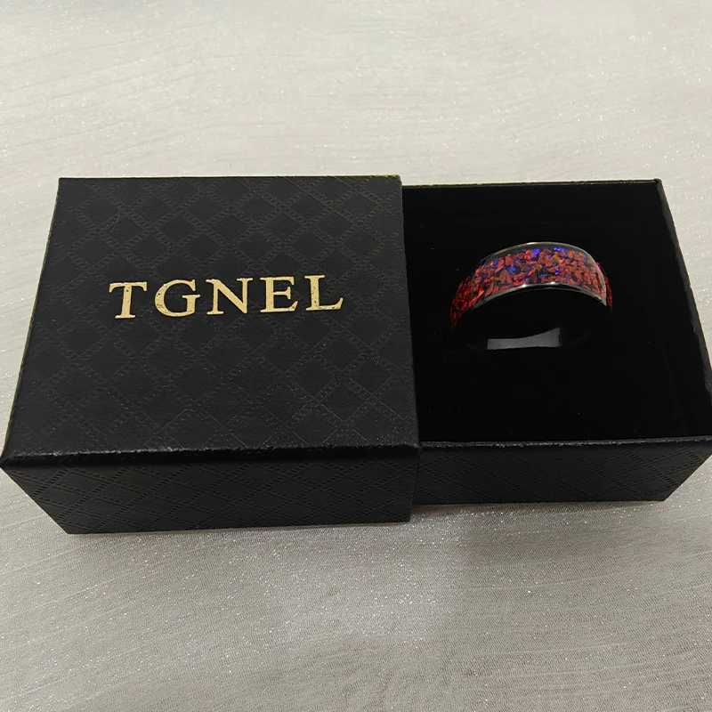 wholesale dropping Hot Selling 6mm 8 mm Red Opal wedding Black steel hammered Dome Black carbide tungsten ring