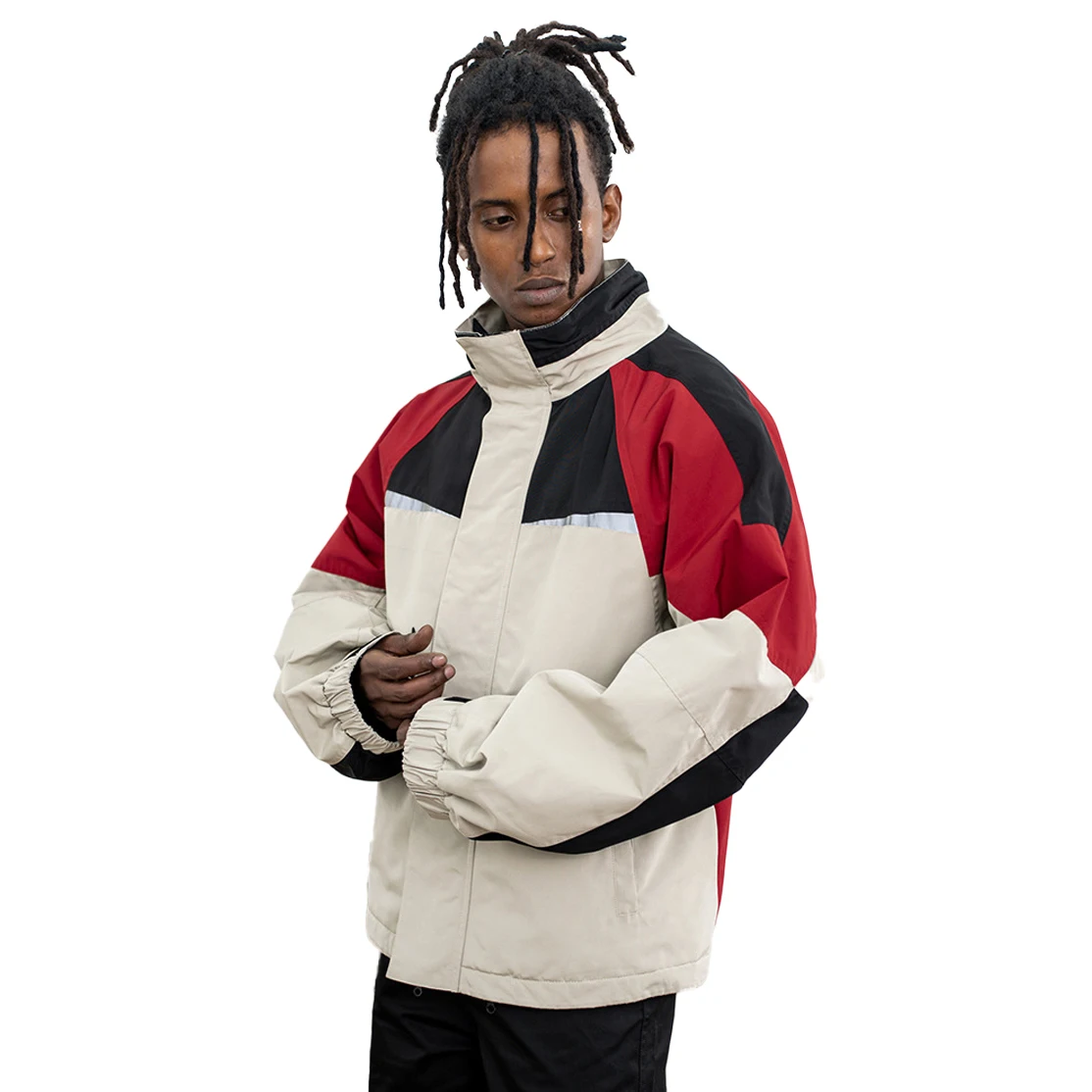 Good look wind and waterproof color patchwork double-layer stand-up collar trench coat