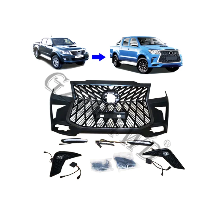 Steel quarter panel hoop scoop front bumper grill Facelift body kit for Hilux vigo upgrade to lexus 570