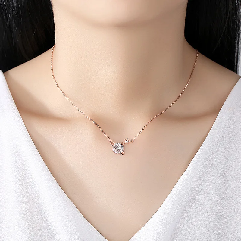 Custom Necklace 925 Sterling Silver Jewelry Rhodium Plated CZ Cubic Zirconia Planet Jupiter Pendant Necklace