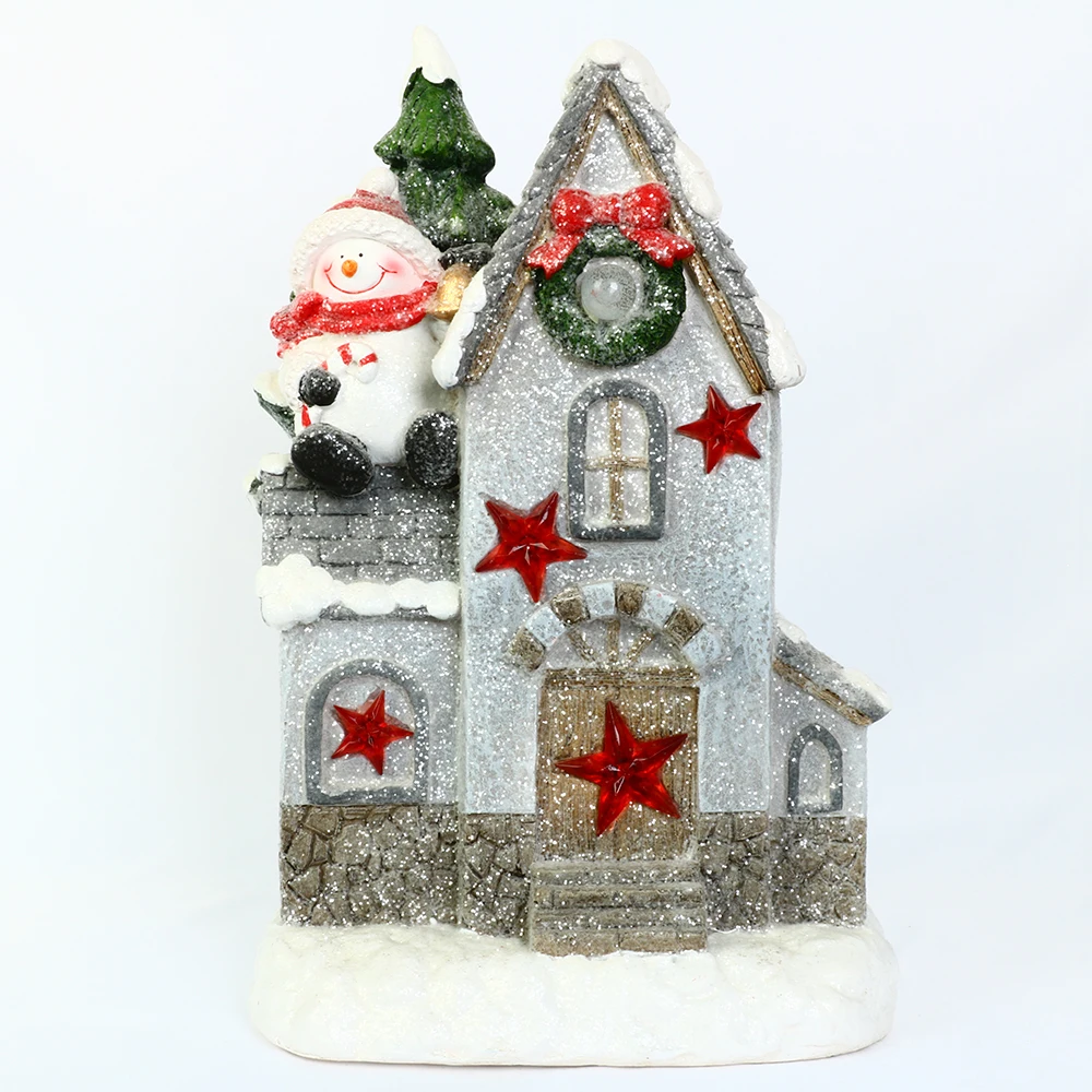 Christmas  Ceramic House Ornaments LED Lights Festival Decorations Living room Home Decor Cone House Xmas Light House Gift