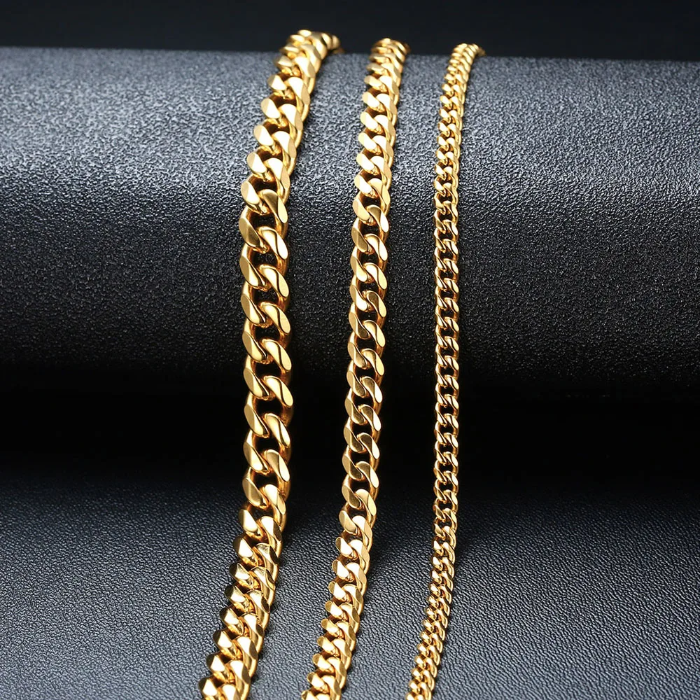 Wholesale 5mm Gold Plated Chunky Cadena Cubana Stainless Steel Miami Cuban Link Chain