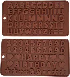 Silicone Chocolate Mold of Letters Numbers Symbols, 2 Pcs Molds Cake Tools Moulds Rectangle Kitchen Handwork DIY Support Brown