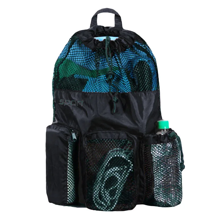 Drawstring Backpack Sturdy Mesh Equipment Bag, Swimming Mesh Bag