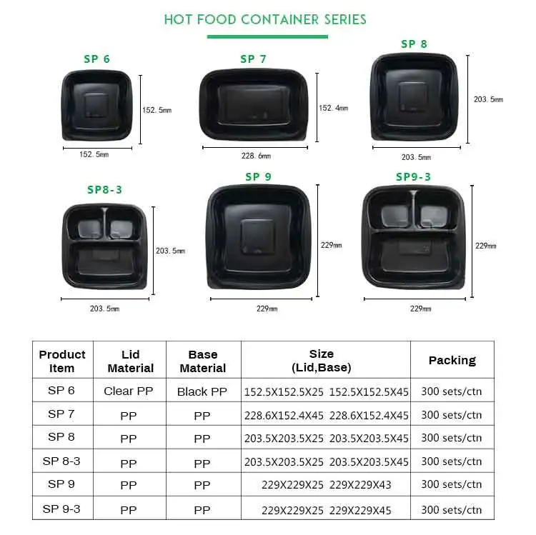 Square Plastic Disposable 6 Inch Food Packaging Container For take out