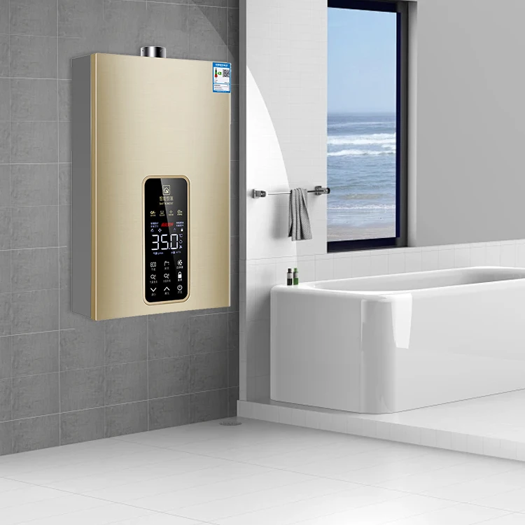 Hotel Household Gold Color Luxury Gas Water Heater Wall-Mounted 24KW Smart Panel Controls Shower Water Heater