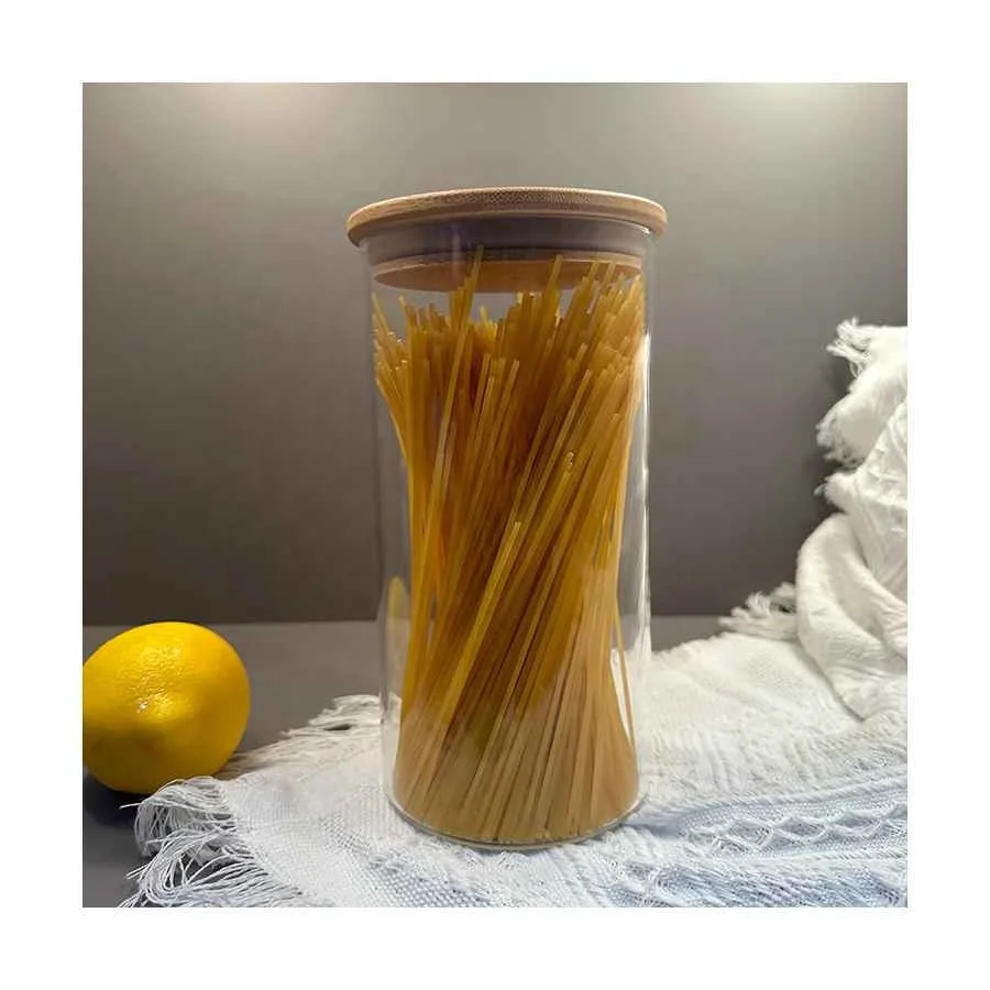 High Quality High Borosilicate Food Storage Container Air Tight glass jar with Bamboo Lid for spaghetti