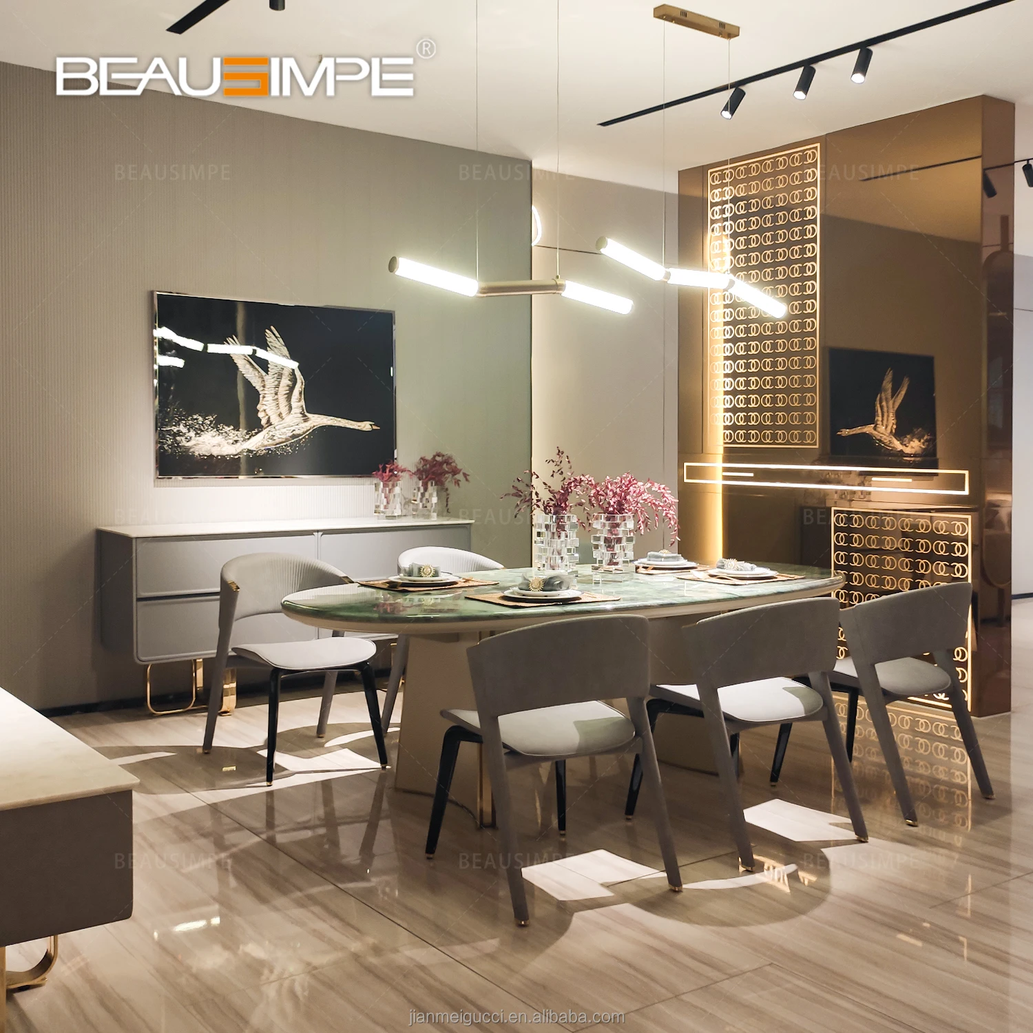 Luxury Jason dining table set 6 chair restaurant full furniture high quality modern oval marble dining table with 6 chairs
