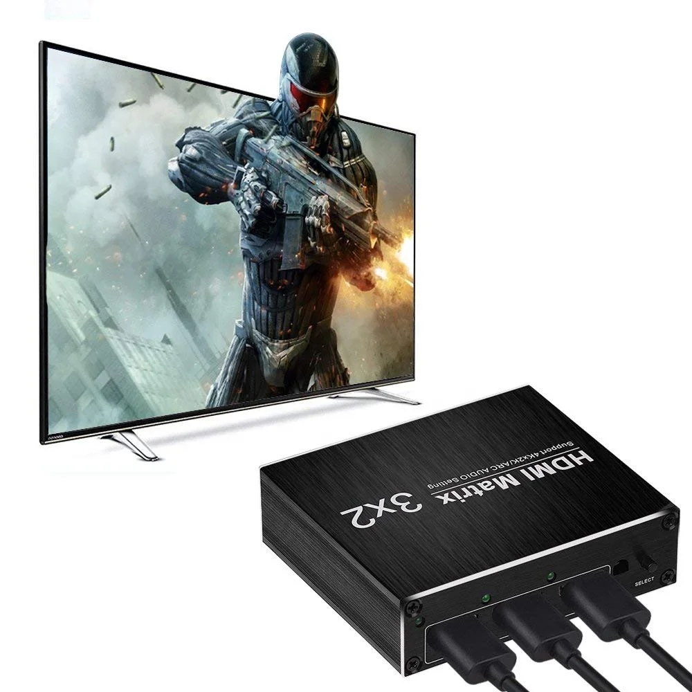 3 in 2 out HDMI Splitter 3X2 4K@60Hz with Optical TOSLINK&R/L 3.5mm Audio Extractor Hdmi switcher Ultra HD 1080P Supports ARC
