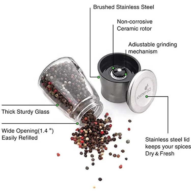 New Mechanical 150ml Manual Pepper Grinder Customized 180ml Stainless Steel Pepper Mill Kits