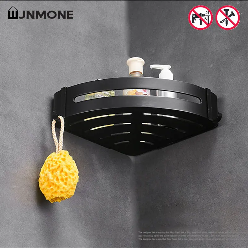 self- adhesive sticky shelf bathroom shelf no drilling,Rectangle Black bathroom wall shelf