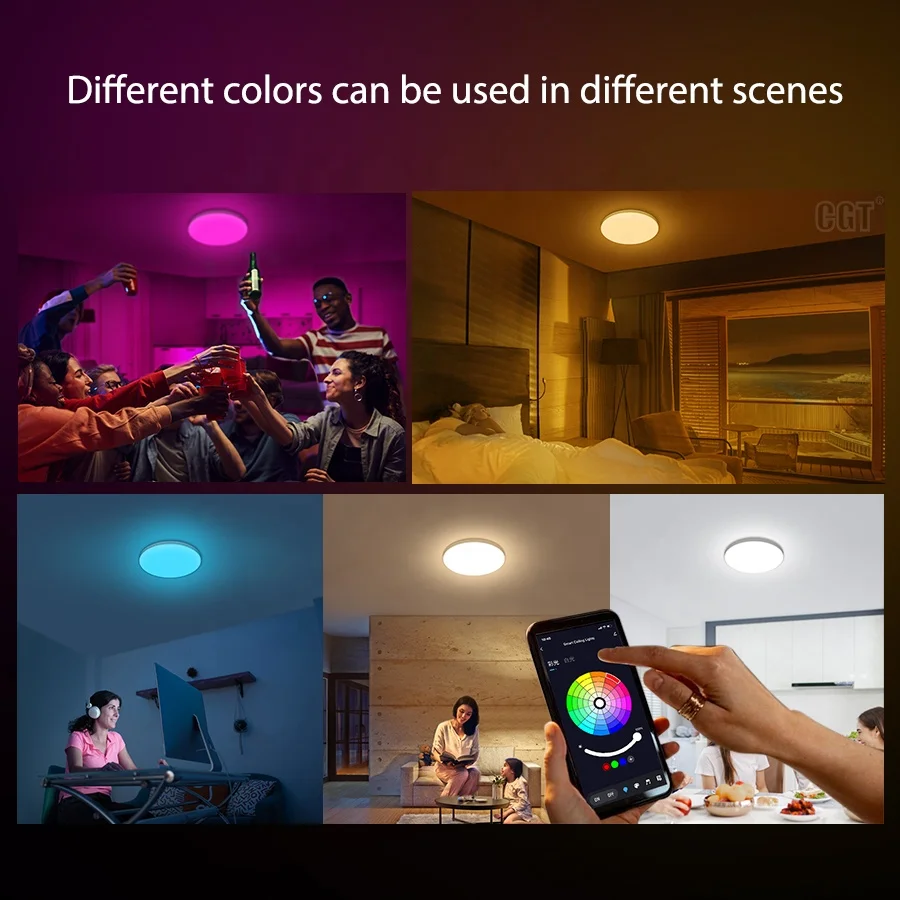 Indoor Smart LED Light Ceiling Modern Design Round 12inch 20W RGB Colors Bedroom with Remote Control LED Flush Mount