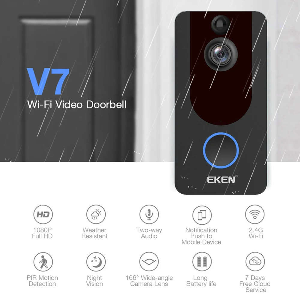  Экшн-камера EKEN V7 HD 1080P Smart WiFi видео-дверной звонок камера визуальное вызывное устройство ночного видения IP дверной беспроводная
