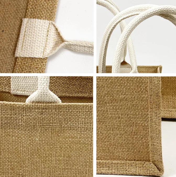Wholesale Promotion Linen Hessian Hemp Jute Grocery Shopping Burlap Beach Tote Bag With Handle
