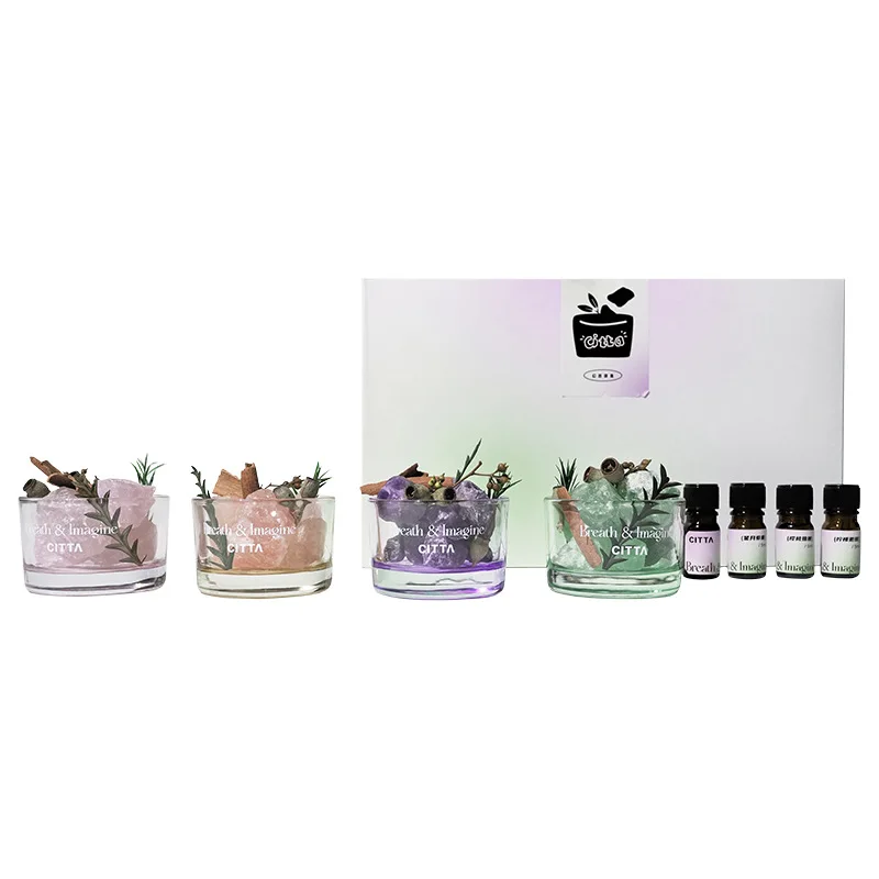 Wholesale Custom Home Decor Natural Fragrance Stone Diffuser Scent Aromatherapy 4 Crystal Rocks With Essential Oil For Gift Set