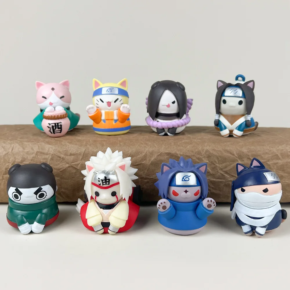 Q Version 8 pcs/set Cute Cat Uchiha Sasuke Kakashi Figure Anime Model Ornament