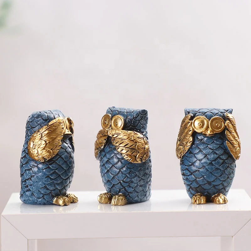 Resin Crafts Owl Statues For Decoration Rustica Hogar Gift European Owl Ornaments Home Decoration 3 Styles