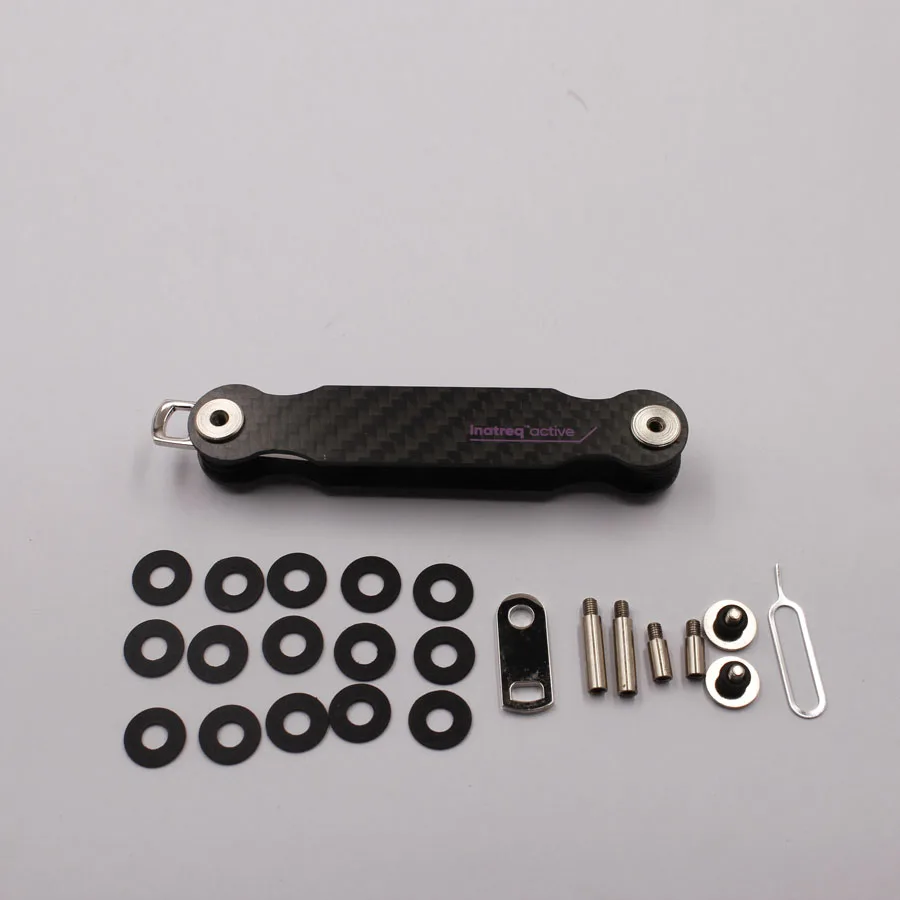 Compact Carbon Keychain organizer Holder Real Leather Man Wallet Gift Set