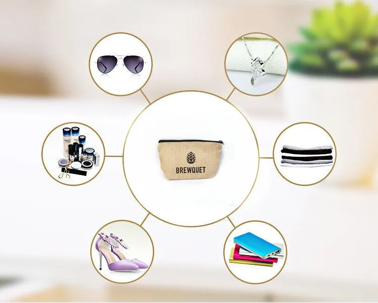 Recycled jute bags with zipper cosmetic bags custom cosmetic packaging makeup bag