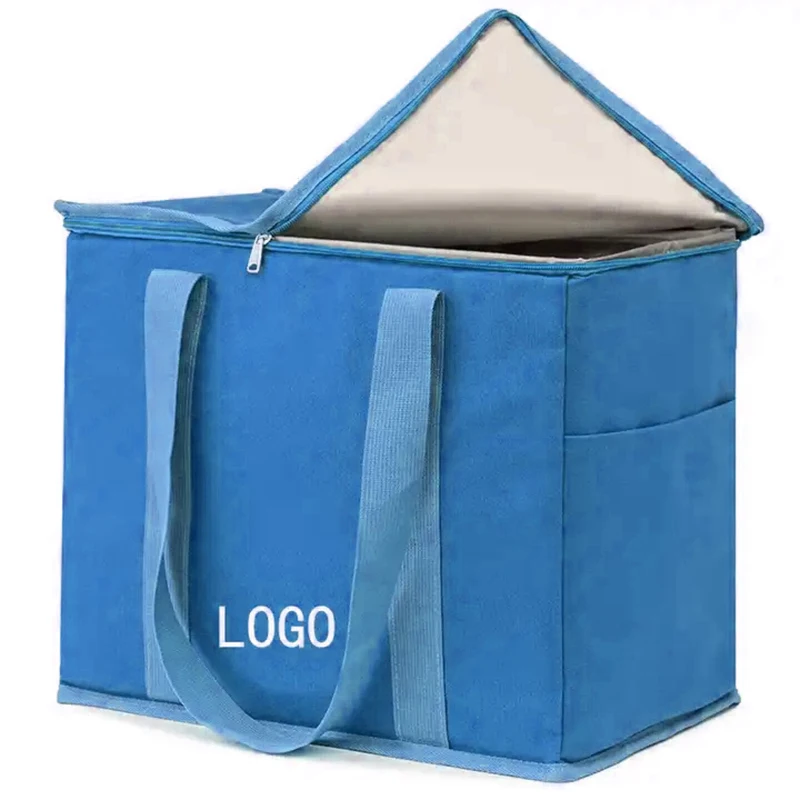 Reusable foldable extra large heavy duty canvas Insulated bag custom logo grocery thermal insulated cooler bag for food delivery