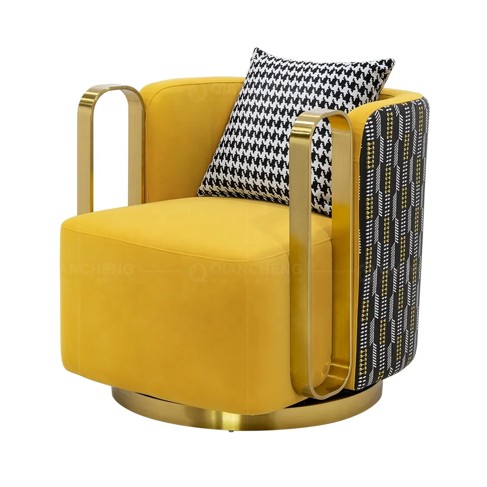 Итальянская мебель для отеля, художественные вращающиеся кресла, роскошный современный золотой бархатный стул из нержавеющей стали для гостиной, диван, кресло для отдыха