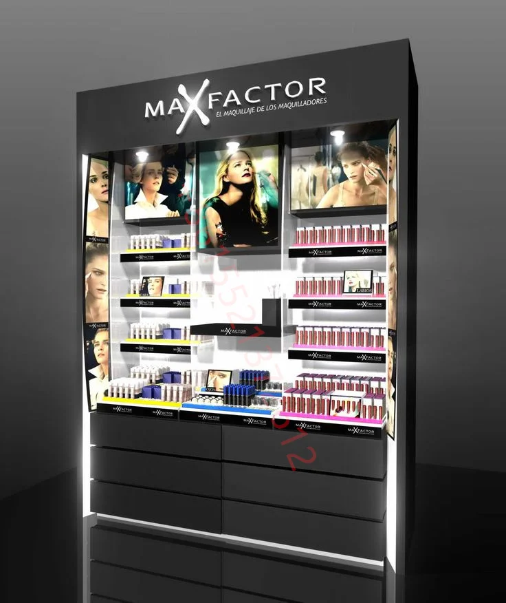 Hot Sale cosmetic plastik makeup shop store wood cardboard product furniture professional makeup tester rak display cosmetik