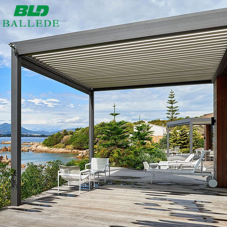 Waterproof aluminum patio cover outdoor rotating louver roof awning for balcony BBQ