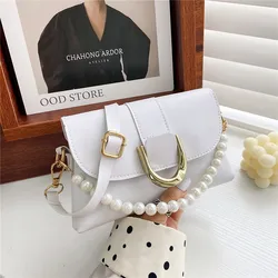 Wholesale small popular  white pearl  chain handbag strap ladies pu leather girl women handbag