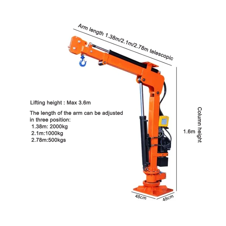 12V 24V Rotating 2T 4400Lbs Remote Control Vehicle Vans Pick-ups Truck Bed Hydraulic Truck-Mounted Crane
